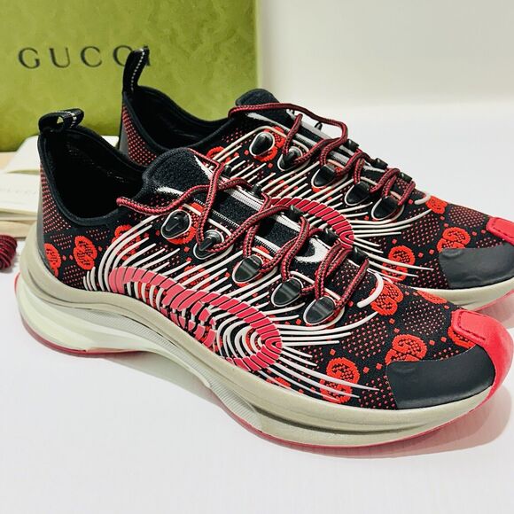 Gucci Run Knit Sneaker Size 8.5/ US 9 Black Red GG Interlocking NIB $920 - Picture 9 of 15